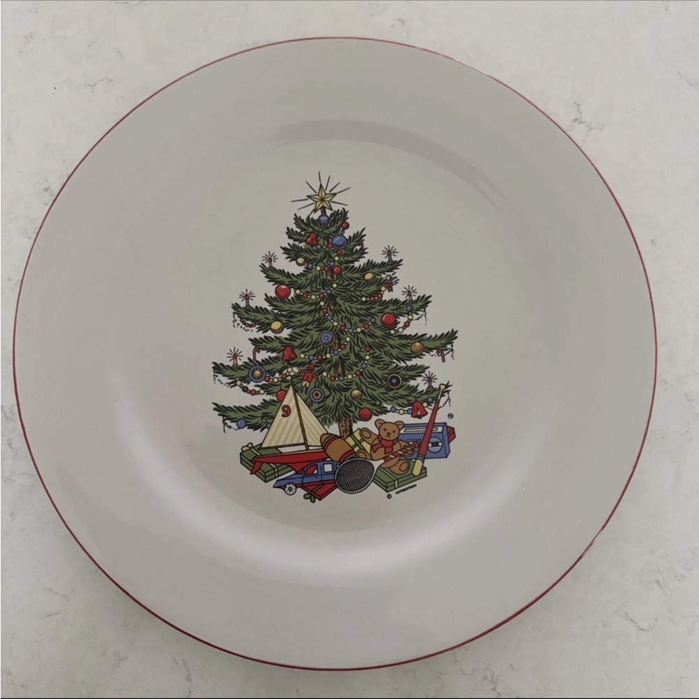 Cuthbertson American Christmas Tree Red Trim Band 12" Serving Platter Tray Plate